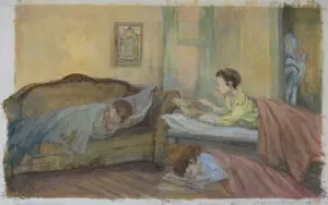 Three children sleeping in a room.