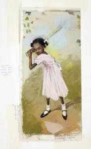 Young girl holding a baseball bat.