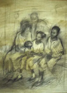 A family of four sitting together.